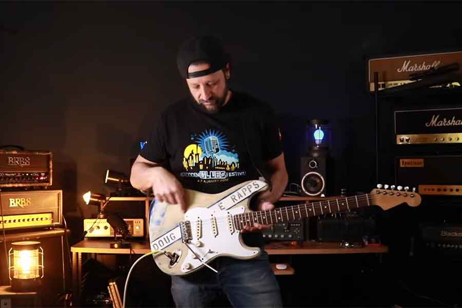 Doug Rappoport shows a VegaTrem tremolo on his guitar
