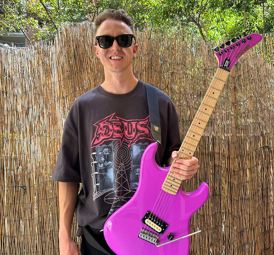 Jarrodguitar and a Vegatrem tremolo on a pink guitar